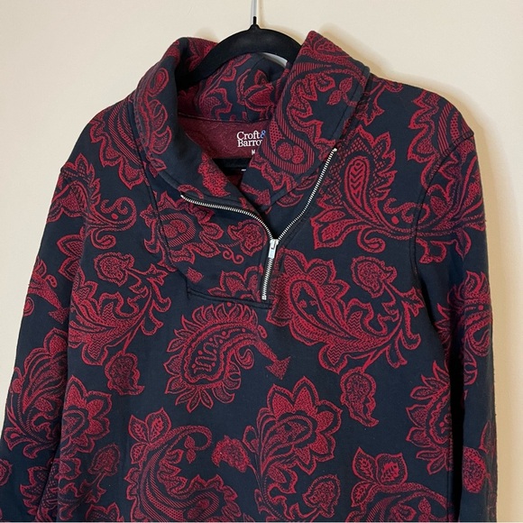 Croft & Barrow Paisley 1/4 Zip Sweatshirt - Navy/Red - Size Medium - EUC - Picture 2 of 4